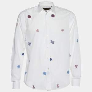 Louis Vuitton White Logo Print Cotton Button Front Shirt S