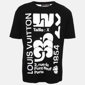 Louis Vuitton Black Cotton Graphic Intarsia Crew Neck T-Shirt L