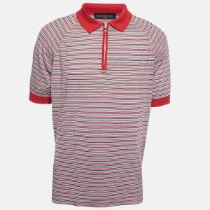 Louis Vuitton Red Striped Cotton Zip Polo T-Shirt 4XL