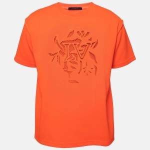 Louis Vuitton Orange Jersey Embroidered Short Sleeve T-Shirt M