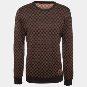 Louis Vuitton Brown Damier Ebene Intarsia Knit Sweater L