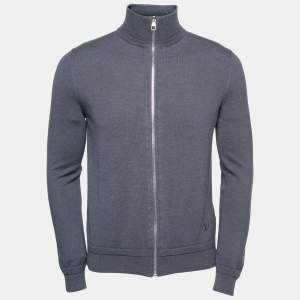 Louis Vuitton Grey Knit Zip Closure Jacket S