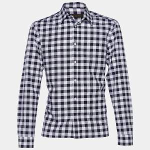 Louis Vuitton Navy Blue Damier Check Print Cotton Long Sleeve Shirt XL
