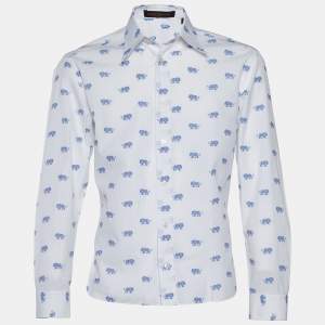 Louis Vuitton White Lion Emblem Jacquard Cotton Long Sleeve Shirt XL