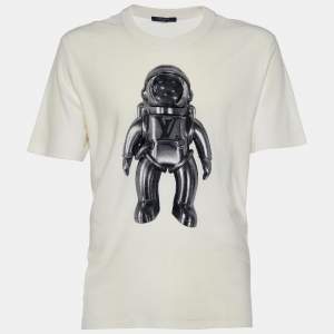 Louis Vuitton Cream Jacquard Velour Spaceman Motif Cotton T-Shirt XL