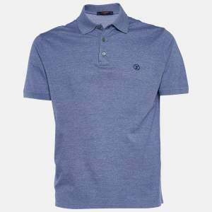 Louis Vuitton Blue Melange Cotton Polo T-Shirt L