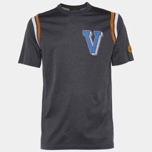 Louis Vuitton Grey Varsity Print Cotton Contrast Patch T-Shirt L