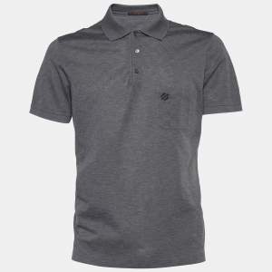 Louis Vuitton Grey Damier Pattern Cotton Pique Polo T-Shirt L