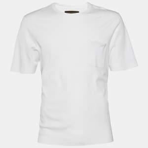 Louis Vuitton White Cotton Damier Pocket Detail Crewneck T-Shirt L