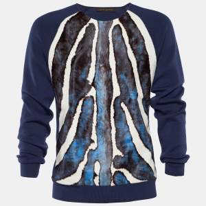 Louis Vuitton Navy Blue Calfskin Paneled Pullover L