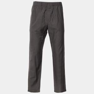 Louis Vuitton Grey Herringbone Wool Elasticized Waist Trousers L