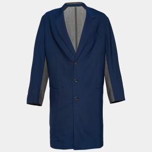 Louis Vuitton Blue & Grey Wool Button Front Coat M