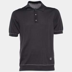Louis Vuitton Charcoal Grey Pique Knit Polo T-Shirt L