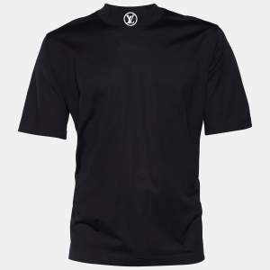 Louis Vuitton Black Cotton Logo Embroidered High Neck T-Shirt L