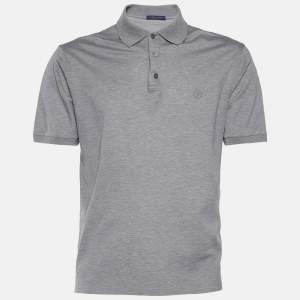Louis Vuitton Grey Pique Knit Cotton Polo T-Shirt XL