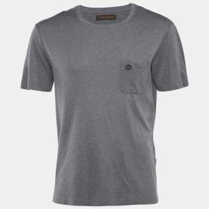 Louis Vuitton Grey Cotton Damier Pocket Detail Crew Neck T-Shirt L