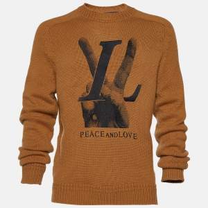 Louis Vuitton Brown Cashmere Vicuna Knit Peace & Love Sweatshirt XL