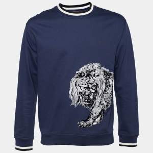 Louis Vuitton x Chapman Brothers Navy Blue Lion Flock Print Cotton Sweatshirt L