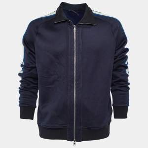Louis Vuitton Navy Blue Knit Stripe Detail Zip Front Jacket XL