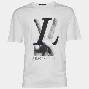 Louis Vuitton White Peace & Love Print Cotton Crew Neck T-Shirt XL