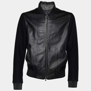 Louis Vuitton Black Leather & Wool Bomber Jacket XL