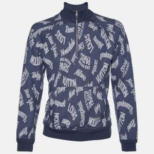 Louis Vuitton Blue Cities Jacquard Knit Half Zip Sweater L