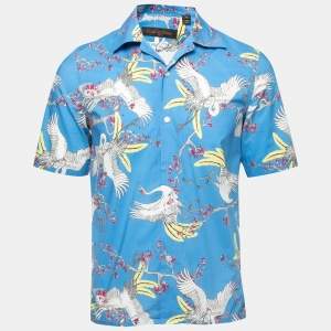 Louis Vuitton Blue Crane Print Cotton Button Front Hawaiian Shirt S