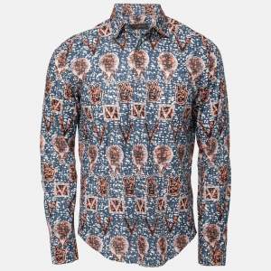 Louis Vuitton Blue Printed Cotton Button Front Shirt M