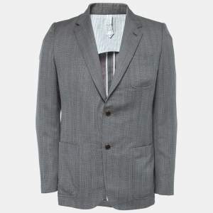 Louis Vuitton Grey Textured Wool Single-Breasted Blazer M  