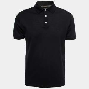 Louis Vuitton Black Cotton Pique Logo Embroidered Polo T-Shirt M