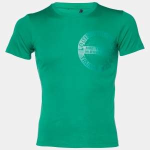 Louis Vuitton Green Logo Printed Cotton Knit Crewneck T-shirt XS