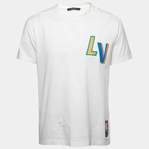 Louis Vuitton White Cotton Logo Printed NBA Short Sleeve T-Shirt S