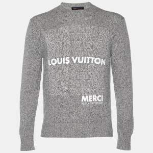 Louis Vuitton Grey Logo Printed Cashmere & Cotton Knit Sweater S