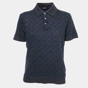 Louis Vuitton Navy Blue Monogram Patterned Knit Polo T-Shirt XL