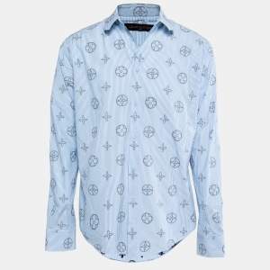 Louis Vuitton Blue Striped Monogram Jacquard Button Front Shirt XL