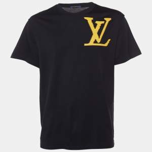 Louis Vuitton Black Brick Logo Printed Cotton Knit Crewneck T-Shirt L