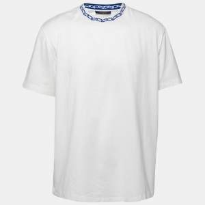 Louis Vuitton White Cotton Chain Jacquard Rib Collar T-Shirt XL