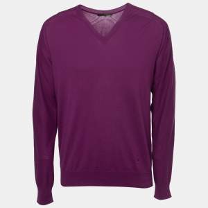 Louis Vuitton Purple Knit V-Neck Jumper L