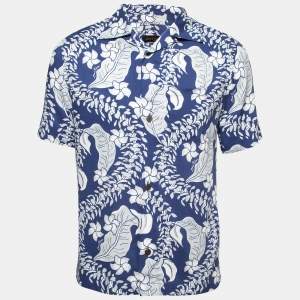 Louis Vuitton Blue Floral Printed Viscose Short Sleeve Shirt XS