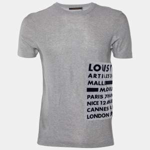 Louis Vuitton Grey  Logo Patch Detail Cotton Knit T-Shirt S
