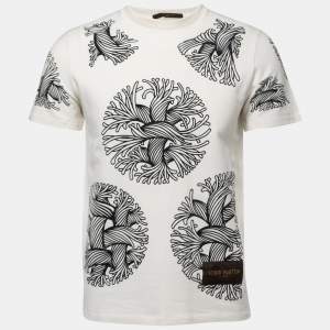 Louis Vuitton White Printed Cotton Crew Neck Half Sleeve T-Shirt S