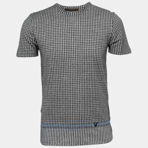 Louis Vuitton Black/White Checked Linen Blend Half Sleeve T-Shirt S