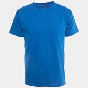 Louis Vuitton Blue Cotton Crew Neck Half Sleeve T-Shirt S