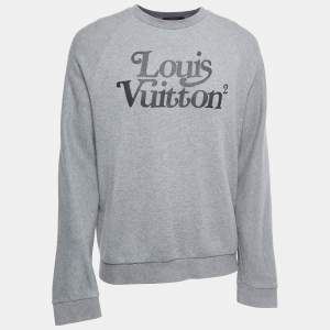 Louis Vuitton Grey Logo Print Cotton Crew Neck Sweatshirt M