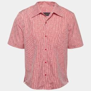 Louis Vuitton Red Logo Print Cotton Button Front Half Sleeve Shirt M