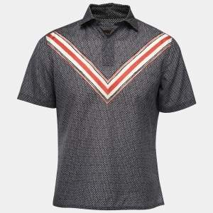 Louis Vuitton Navy Blue Checked Cotton Button Front Half Sleeve Shirt M