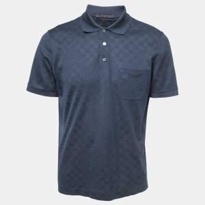 Louis Vuitton Navy Blue Damier Cotton Polo T-Shirt L