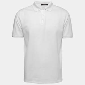 Louis Vuitton White Cotton Pique Logo Embroidered Polo T-Shirt XL