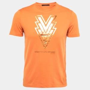 Louis Vuitton Orange Logo Printed Cotton Knit T-Shirt S
