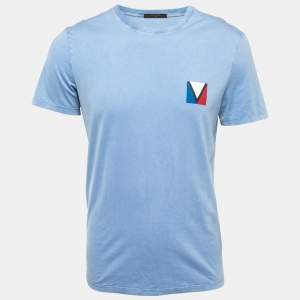 Louis Vuitton Blue Logo Printed Cotton Knit t-Shirt S